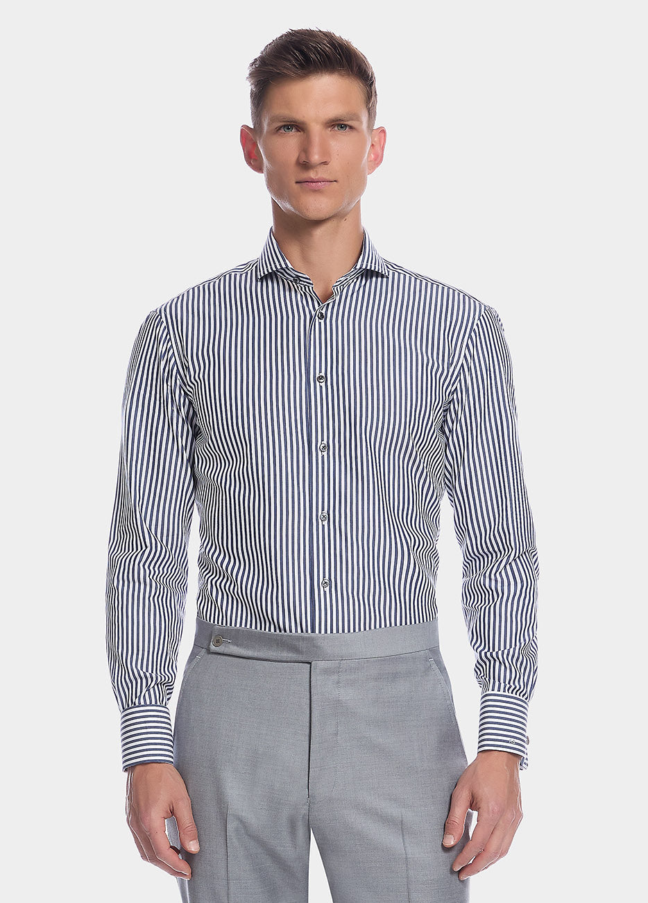 Camisa De Rayas Gruesas Azul Marino| HAVOC