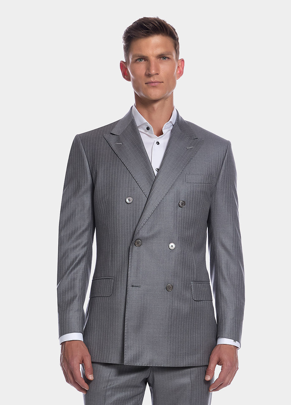 Blazer Raya Diplomática Gris Claro Rayas Blancas Lana Super 150´S| HAVOC