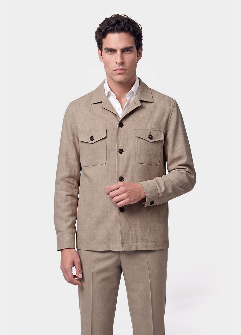 Sobrecamisa Liso Beige 100% Lana