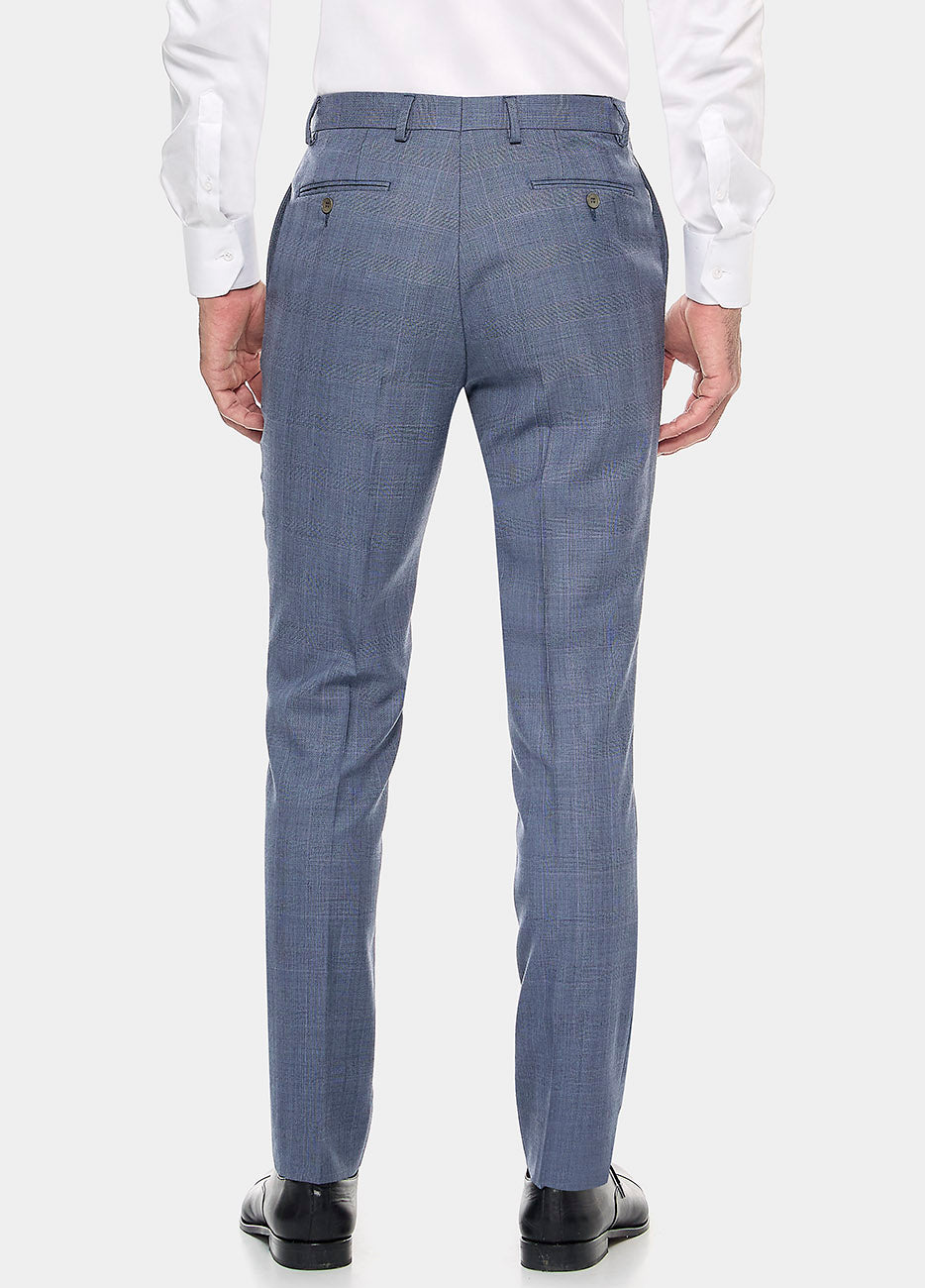 Pantalón Principe De Gales Azul Prusia Línea Azul Marino Y Fucsia