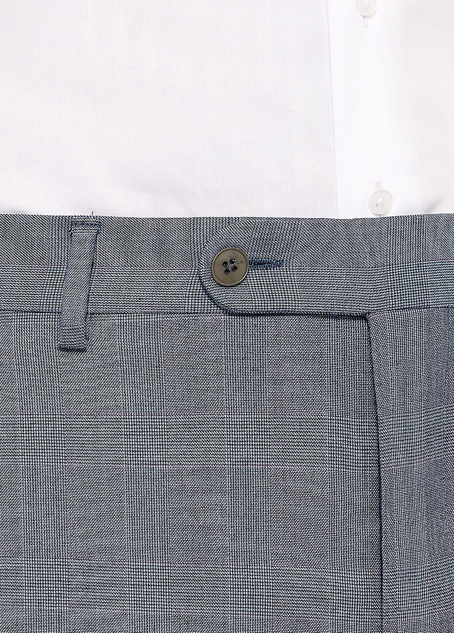 Pantalón Principe De Gales Azul Prusia Línea Azul Marino Y Fucsia