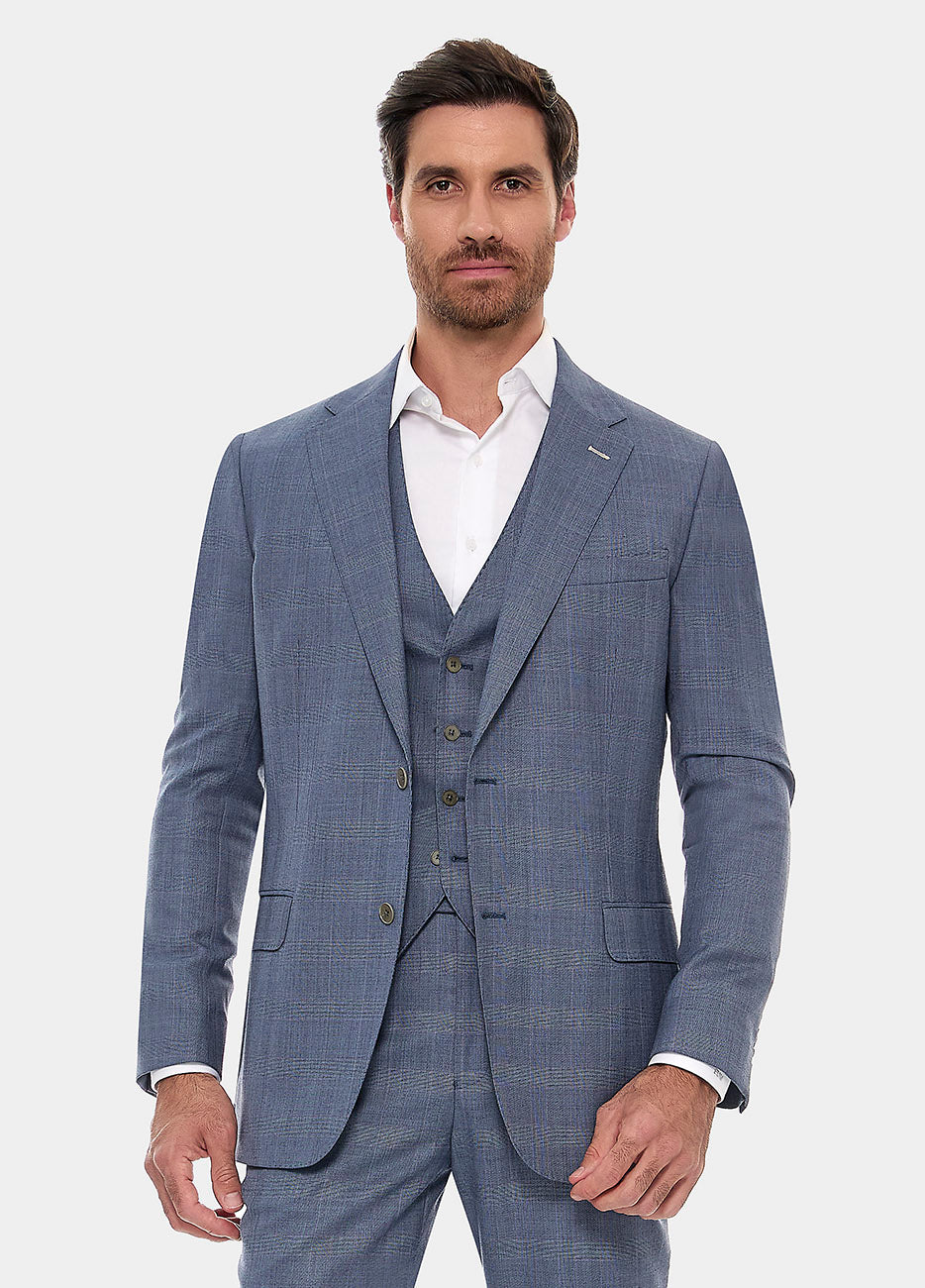 Blazer Príncipe De Gales Azul Prusia Línea Azul Marino Y Fucsia| HAVOC