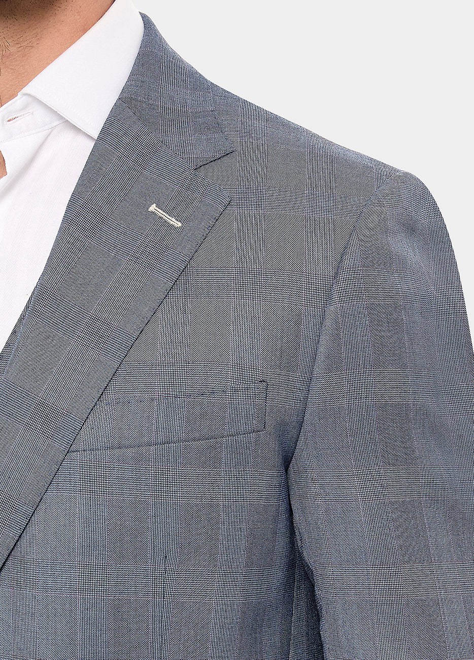 Blazer Príncipe De Gales Azul Prusia Línea Azul Marino Y Fucsia