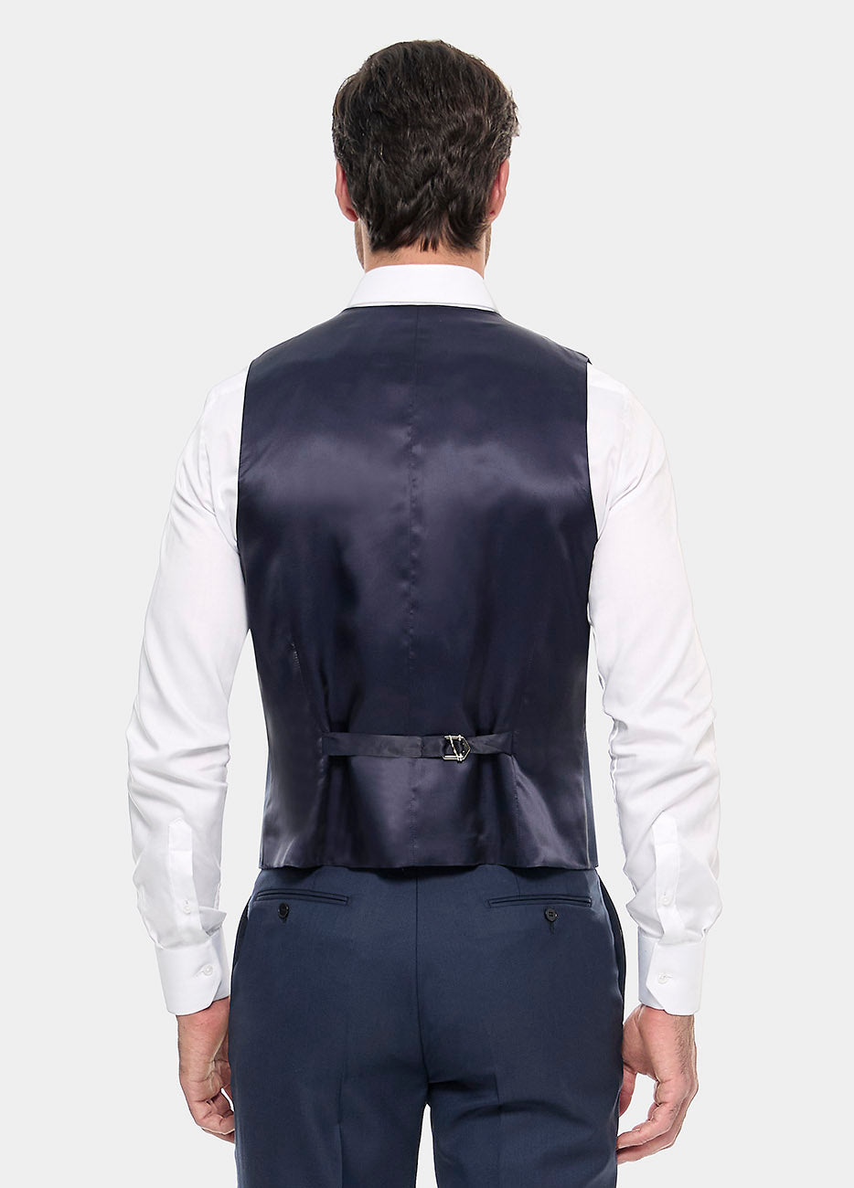 Chaleco Sarga Azul Oxford Lana Super 140'S