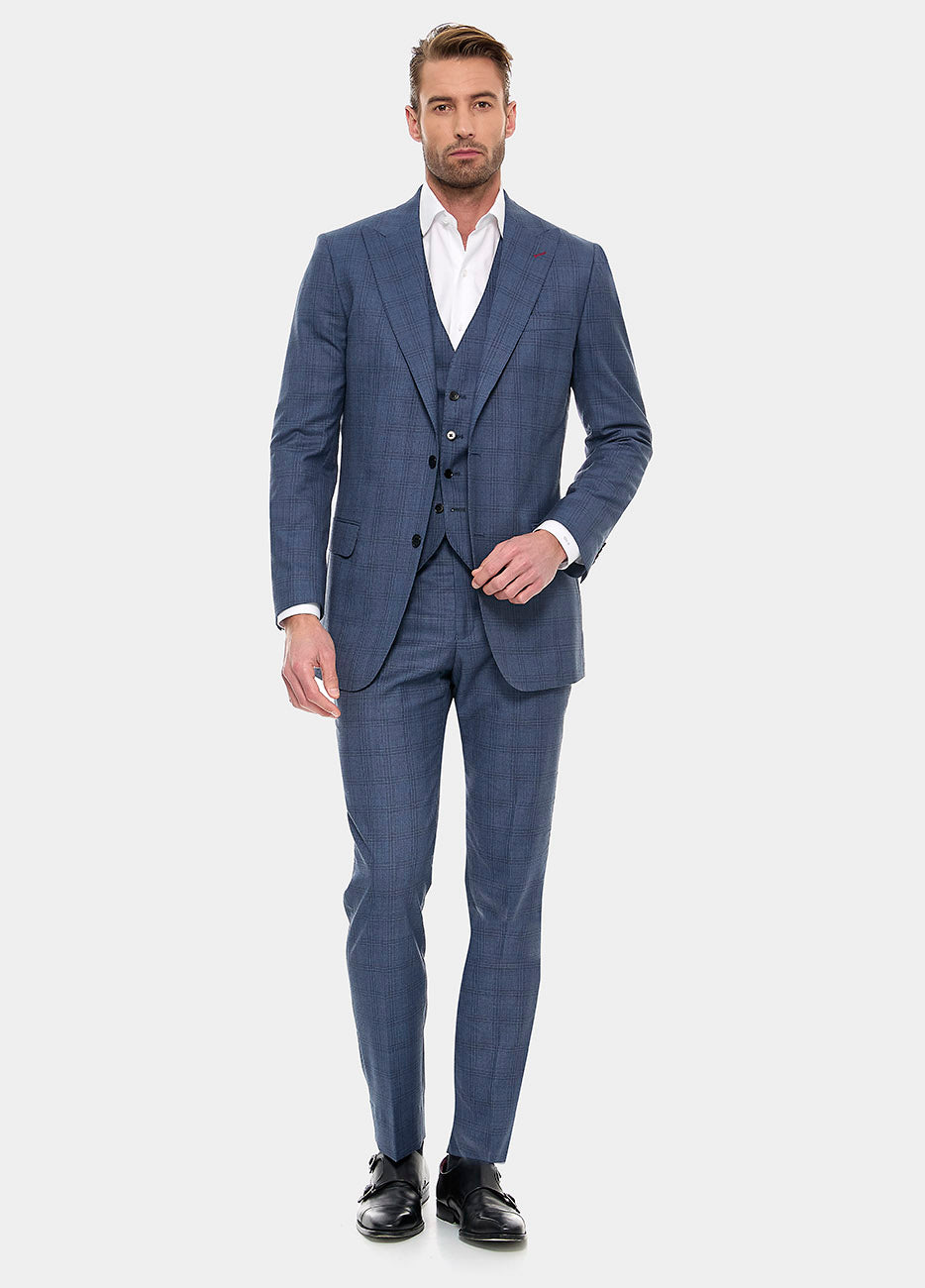 Traje Principe De Gales Azul Petroleo Y Azul Marino| HAVOC