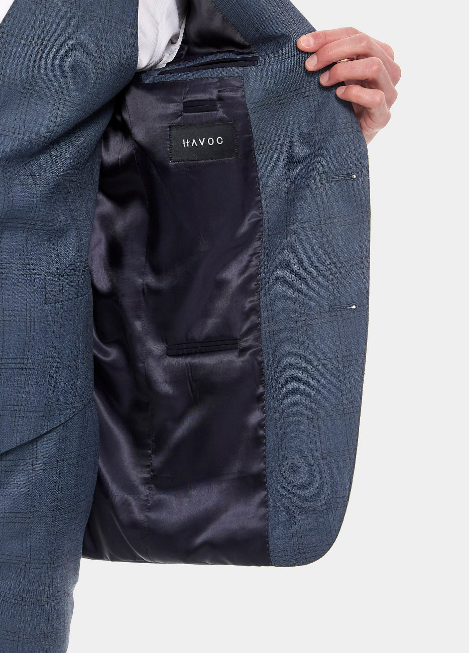Traje Principe De Gales Azul Petroleo Y Azul Marino