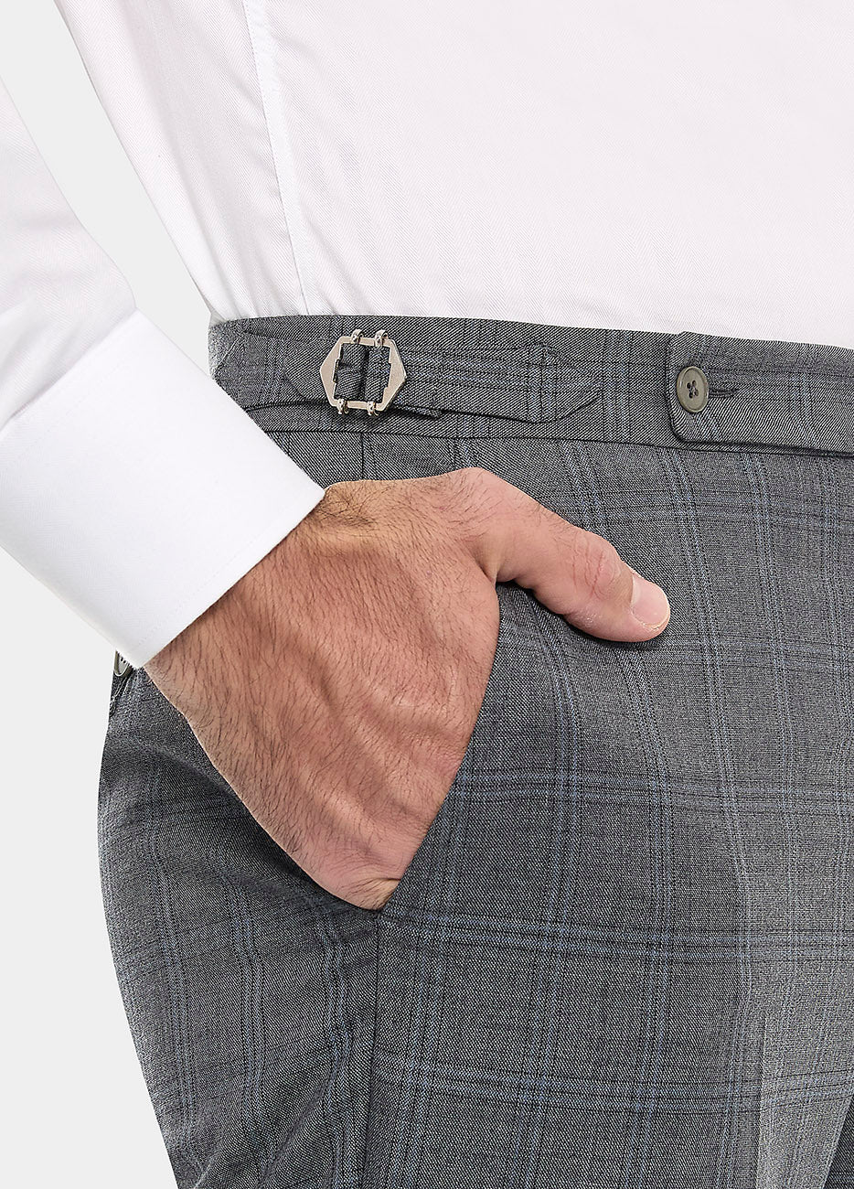 Pantalón Principe De Gales Gris Claro, Negro Y Azul