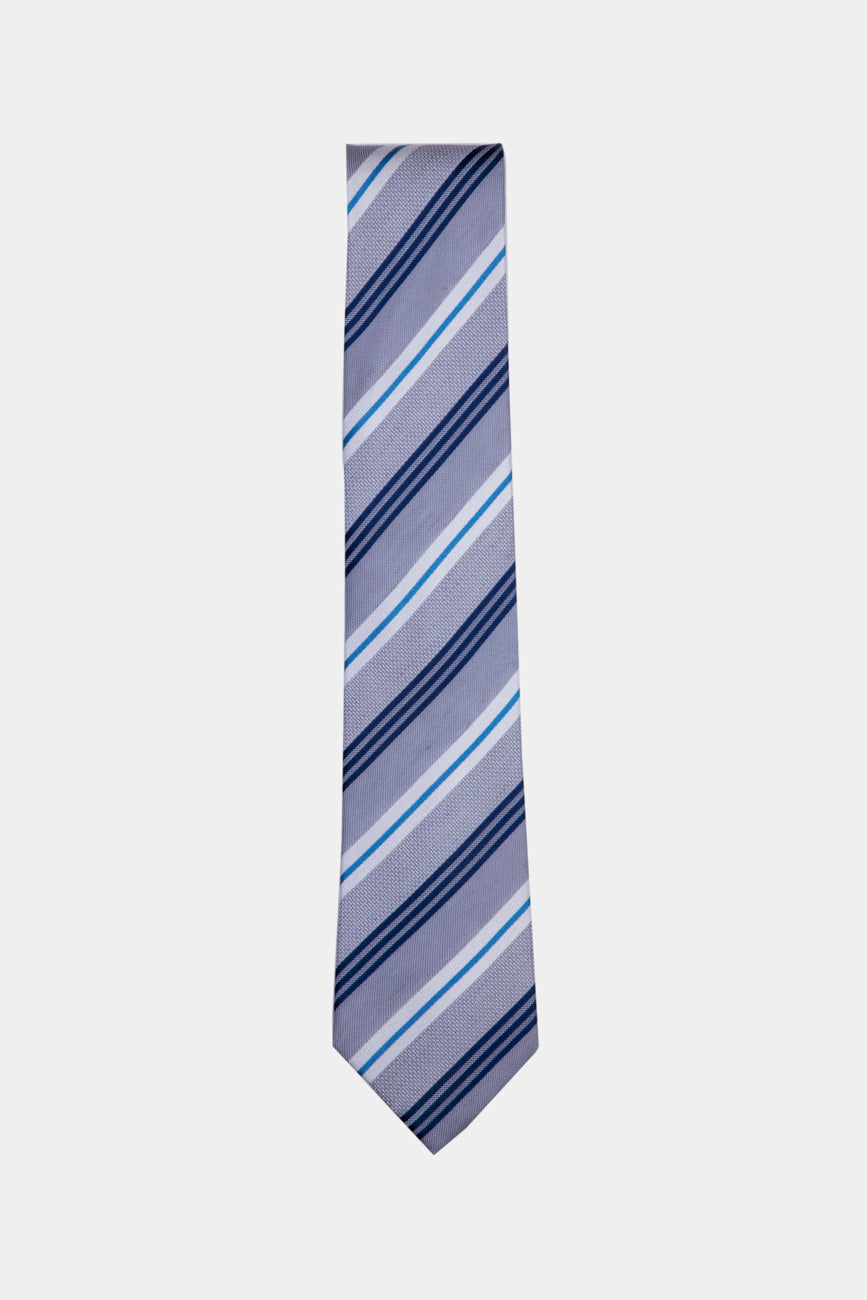 Corbata De Seda Gris Con Lineas Diagonales| HAVOC