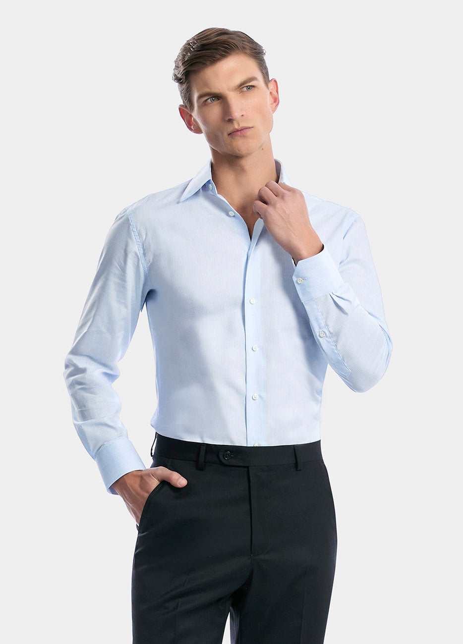 Camisa Microcuadro Azul Cielo Non Iron