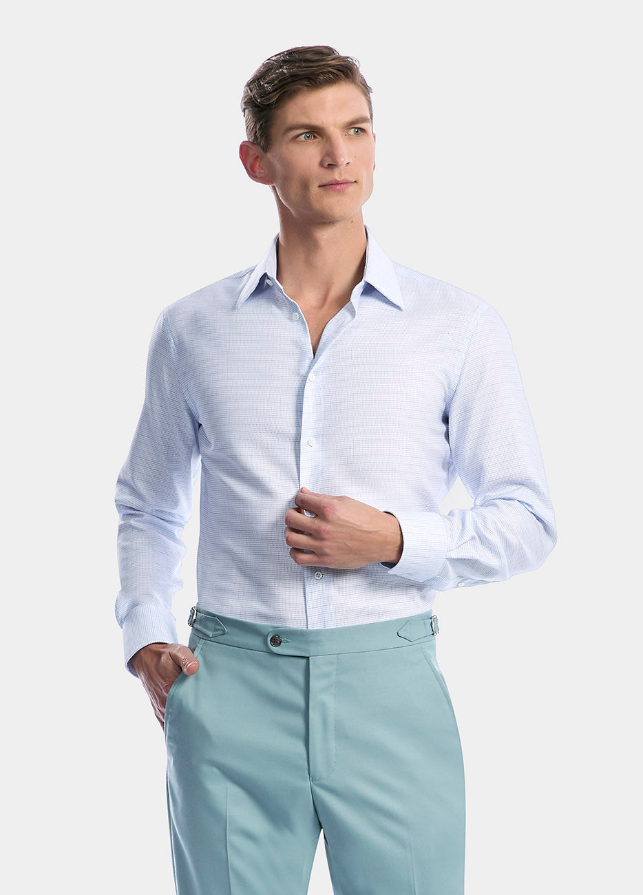 Camisa Microdiseño Blanco Y Azul