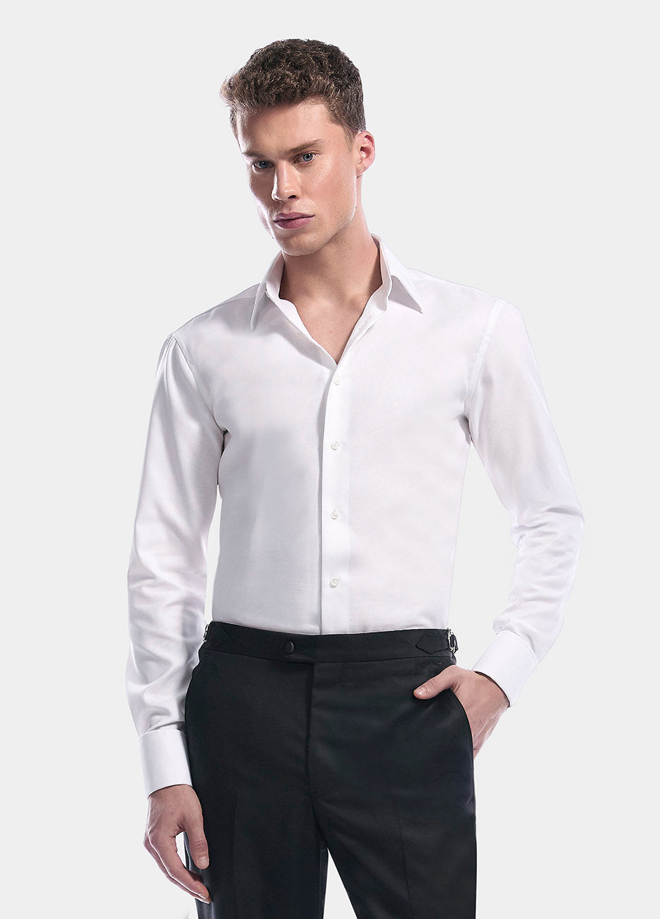 Camisa Blanca En Acabado De Piqué Fino Non Iron
