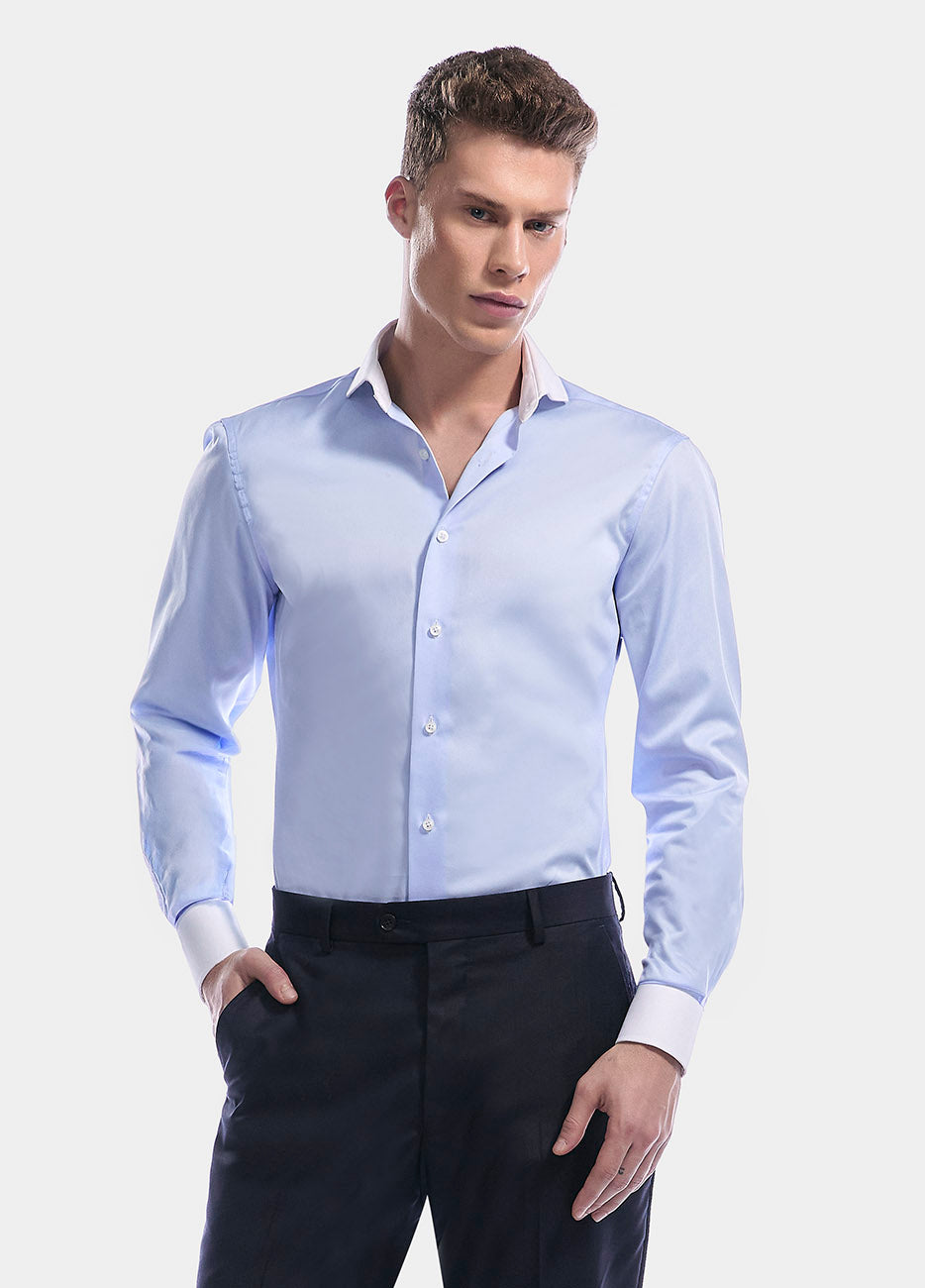 Camisa Lisa Azul 100% Algodon