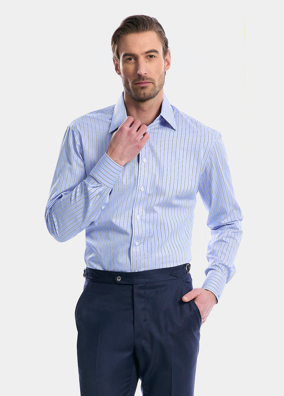 Camisa Raya Azul Cielo Con Blanco Y Azul Marino