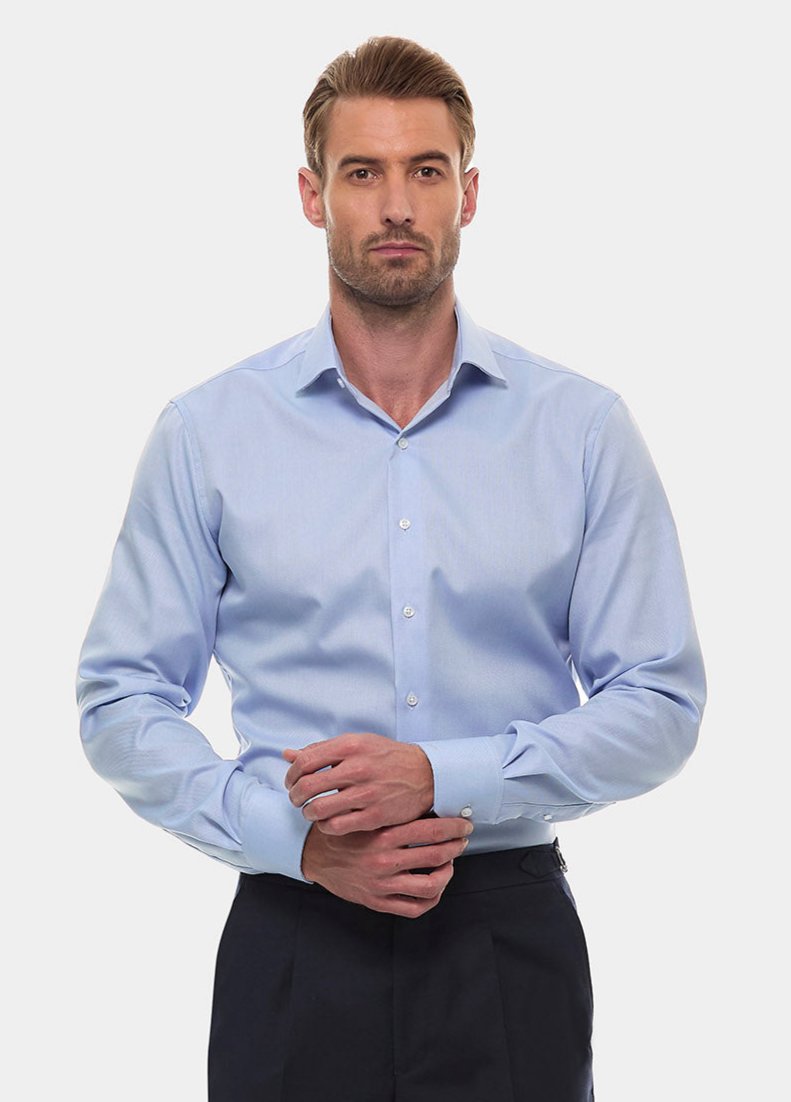 Camisa Celeste En Acabado De Piqué Fino Non Iron| HAVOC