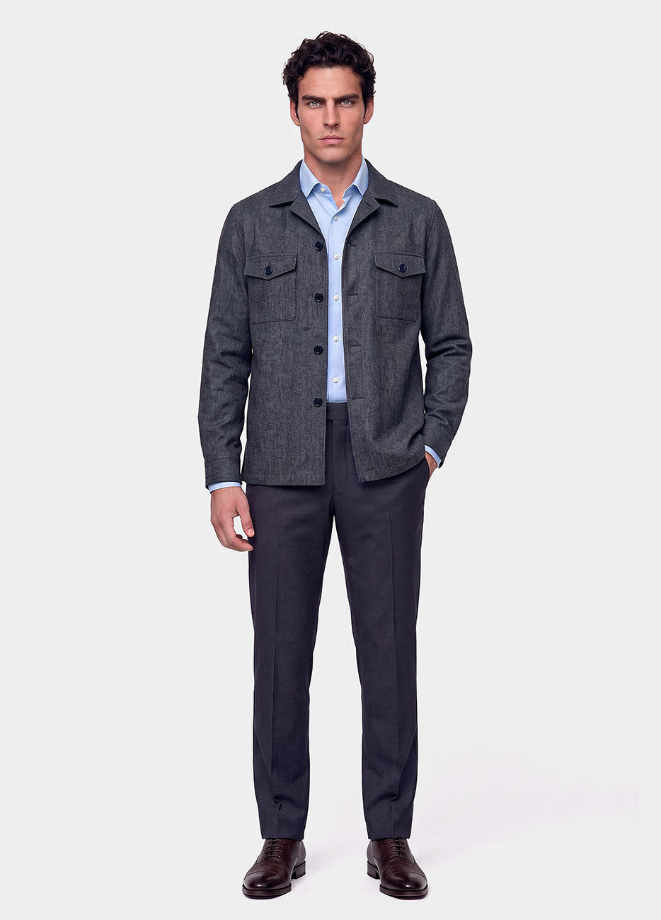 Sobrecamisa Azul Jaspeado Algodón Y Cashmere