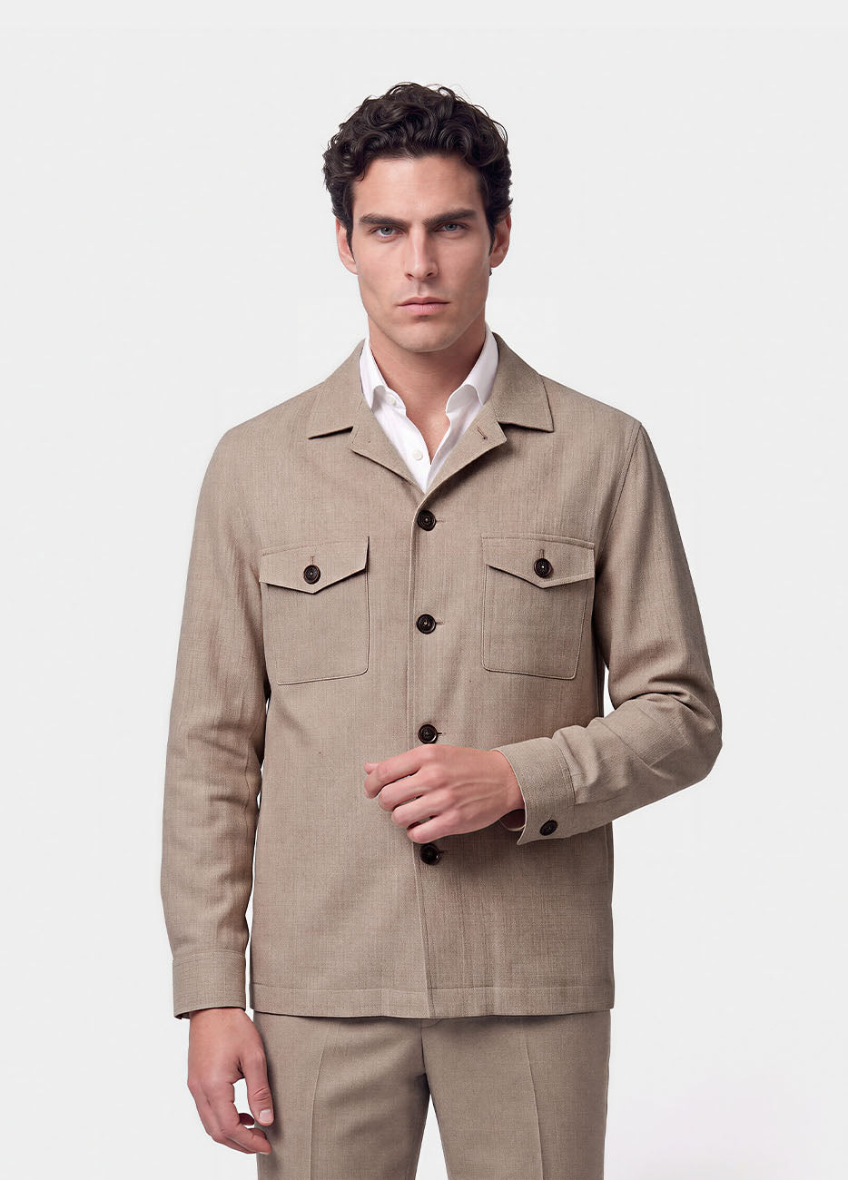 Sobrecamisa Liso Beige 100% Lana