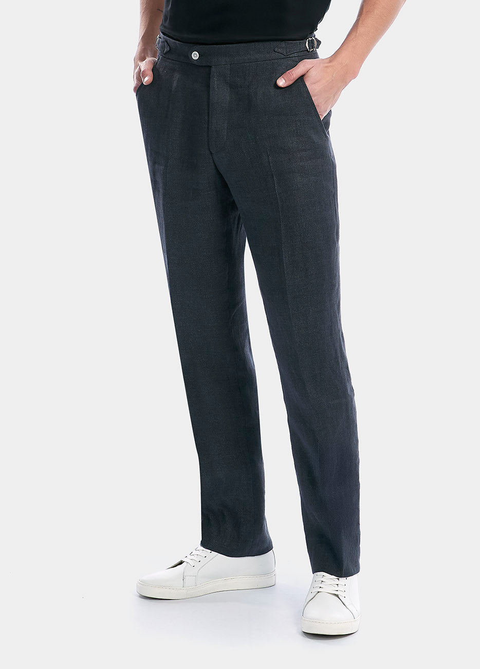 Pantalón Smoking Espiga Gris Azulado Lino