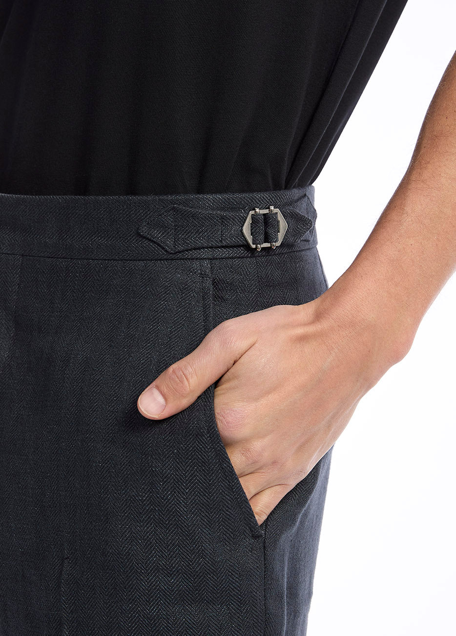 Pantalón Smoking Espiga Gris Azulado Lino