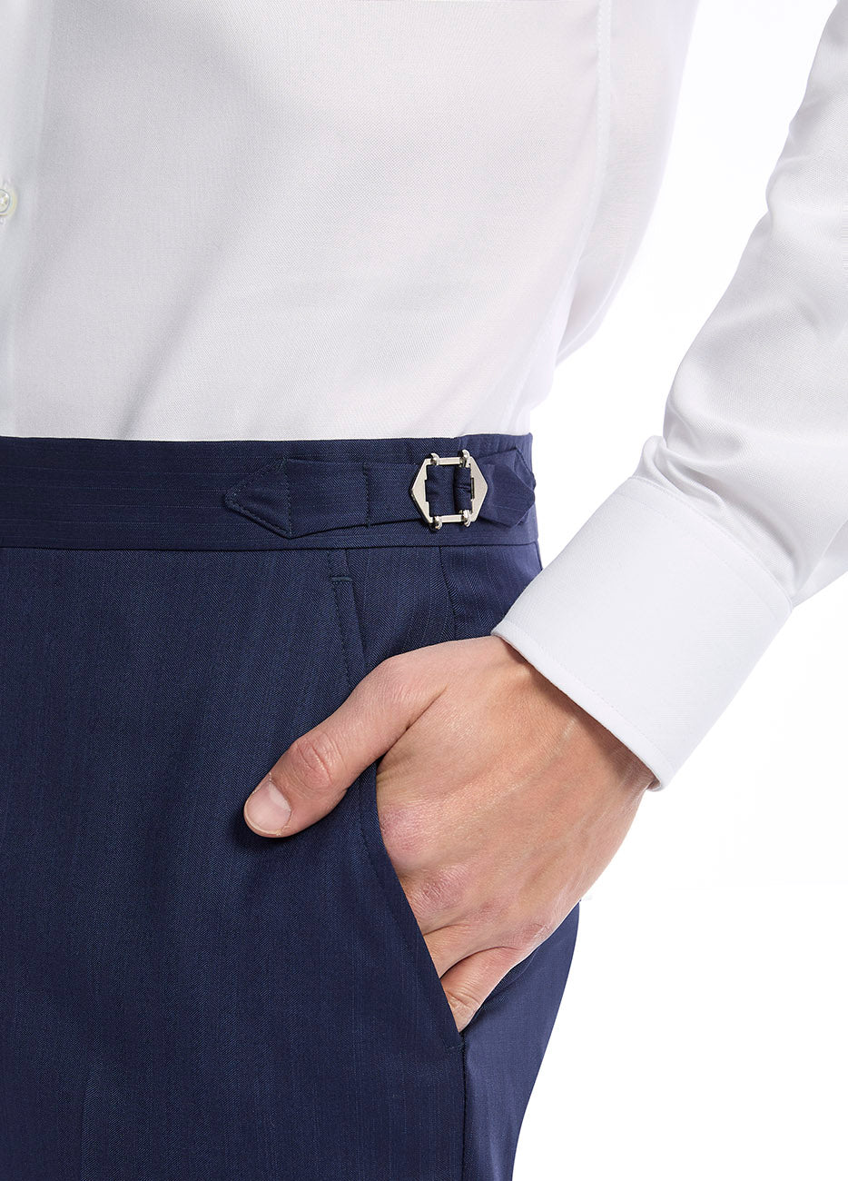 Pantalón Smoking Espiga Azul Cobalto Lana Y Seda