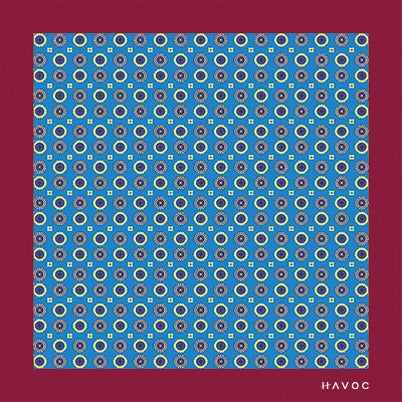 Pañuelo Circulos Cafes Y Amarillo Fondo Azul| HAVOC