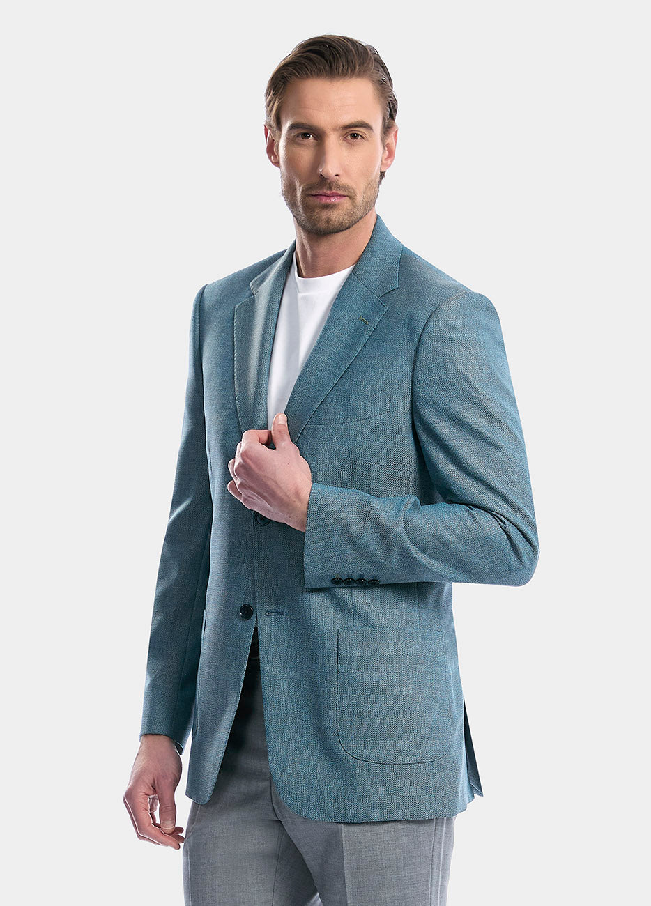 Saco Microdiseño Azul Aqua Con Café
