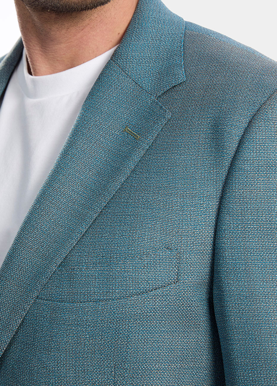 Saco Microdiseño Azul Aqua Con Café