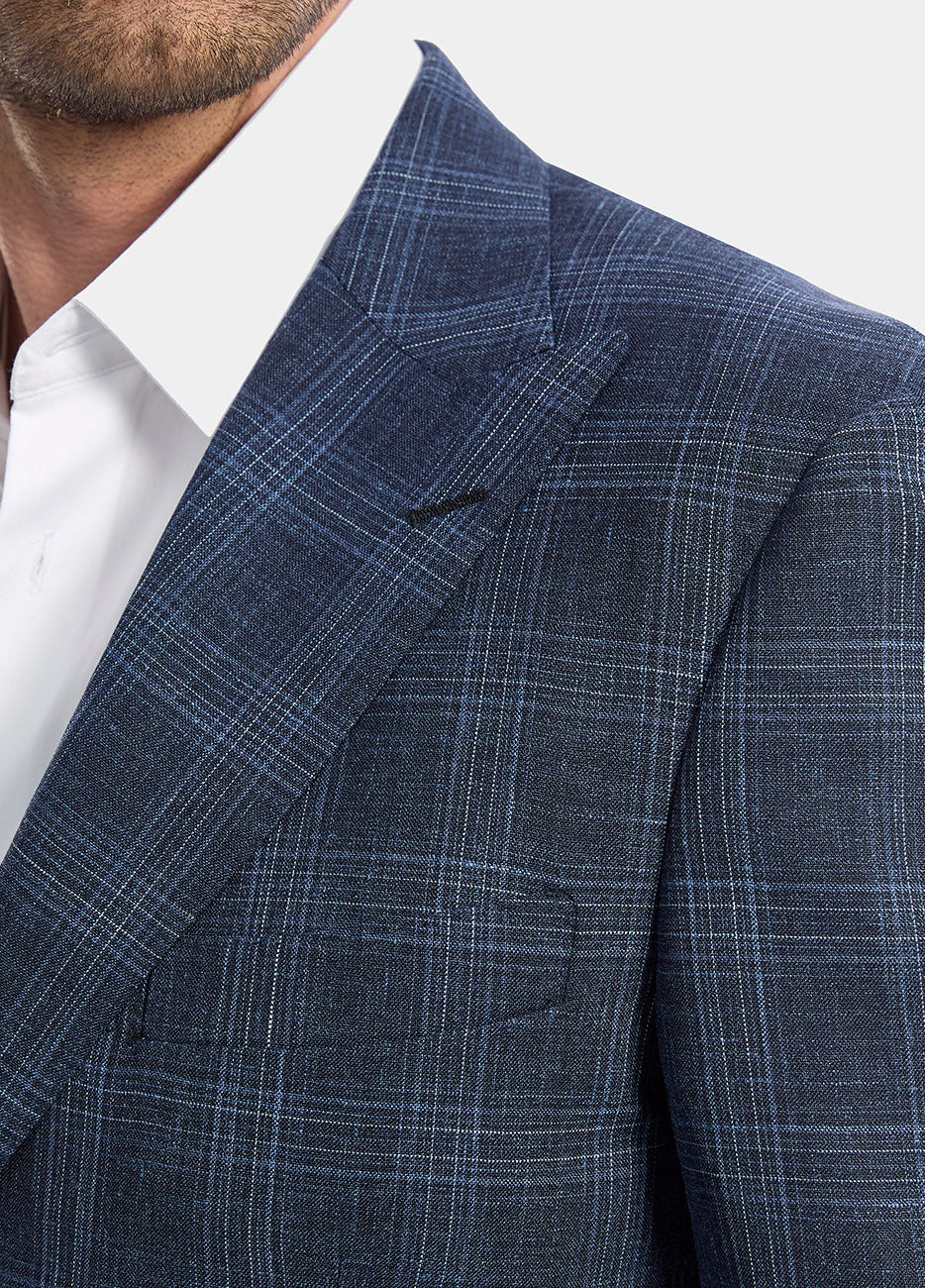 Saco Smoking Cuadro Azul Indigo Con Lineas Plata