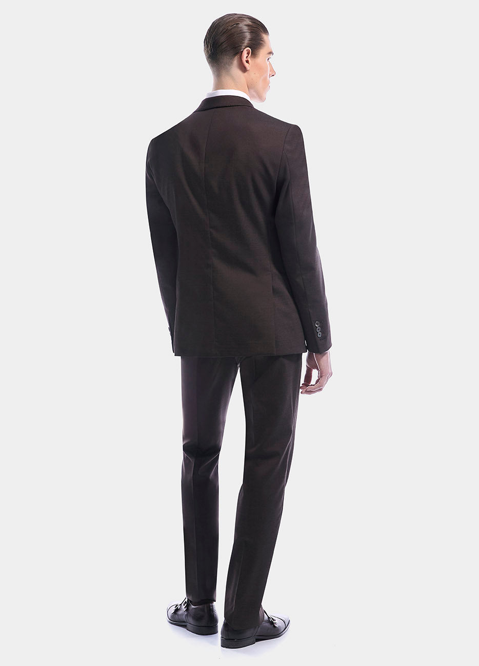 Traje Café Lana Y Elastano Liso