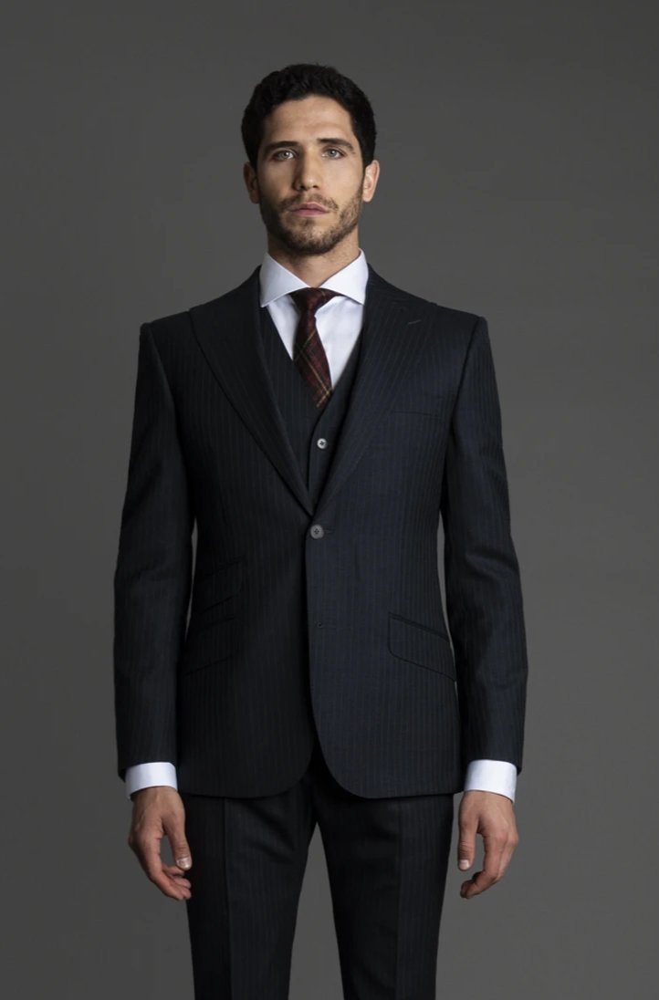 Blazer Gris Obscuro Con Rayas Beige En Pespunte| HAVOC