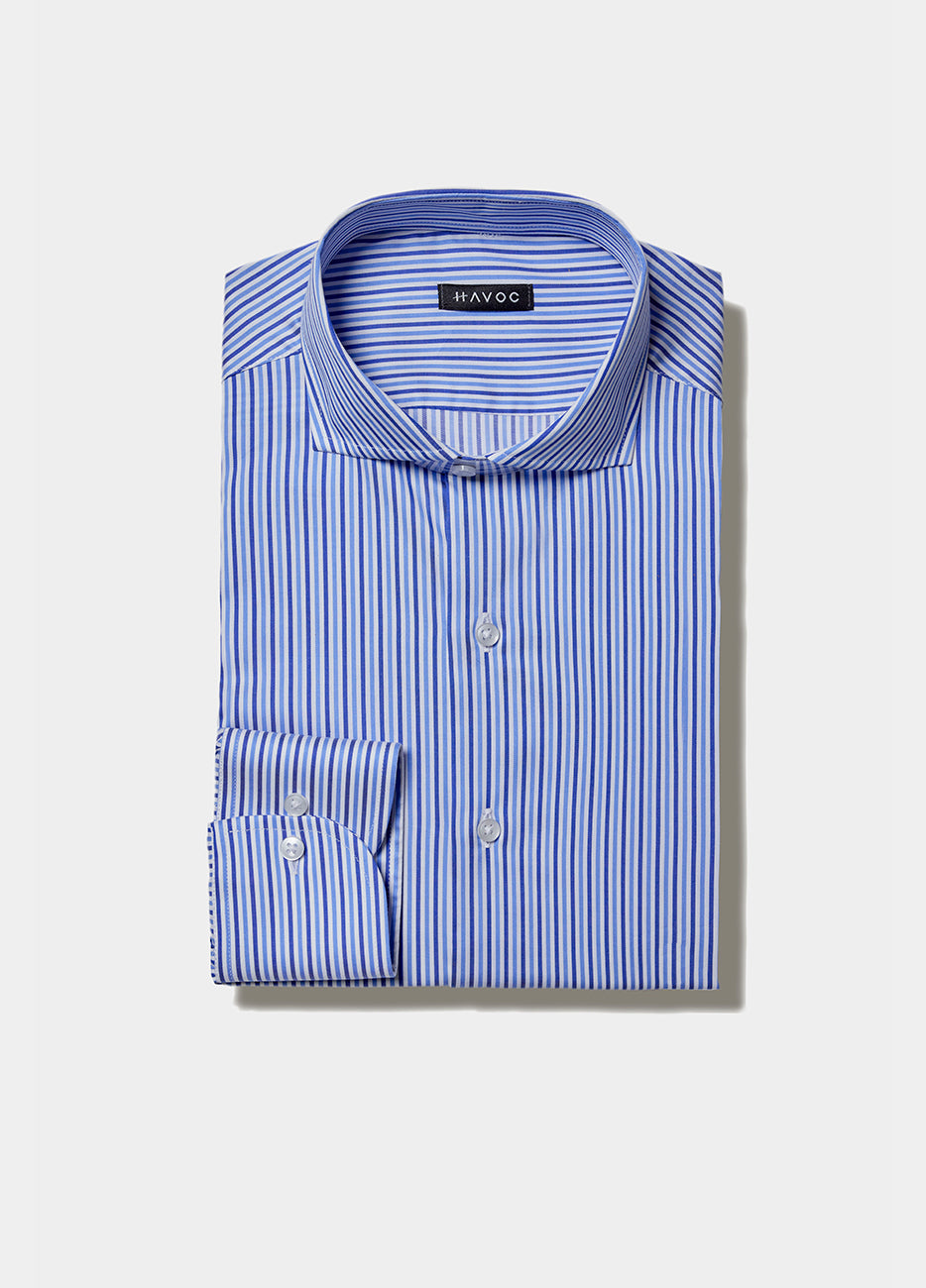 Camisa Doble Raya Azul Celeste Y Azul Marino| HAVOC