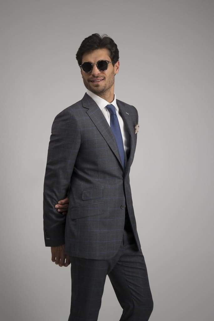 Blazer Gris Príncipe De Gales Con Cuadro Ventana Azul| HAVOC