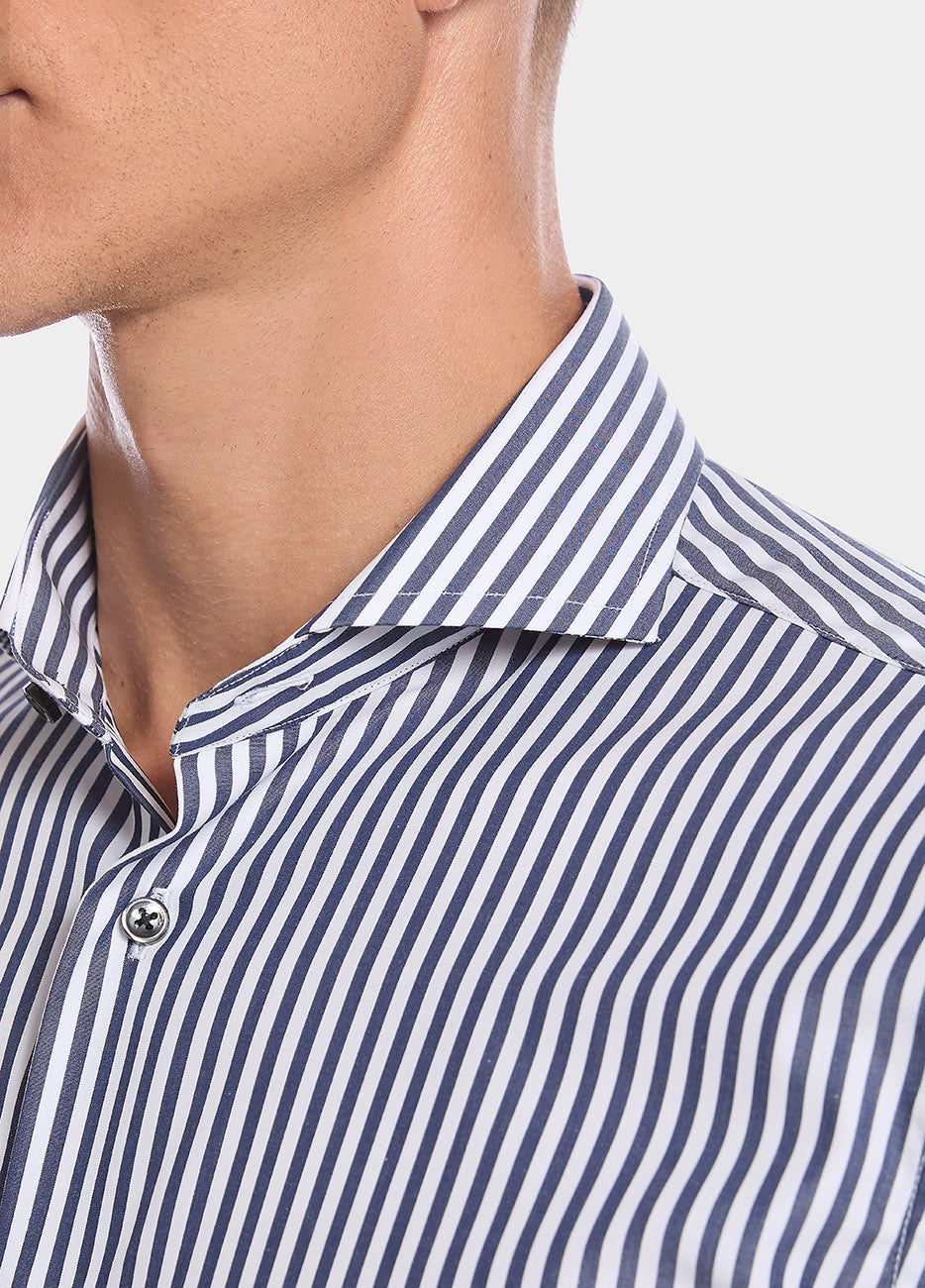 Camisa De Rayas Gruesas Azul Marino