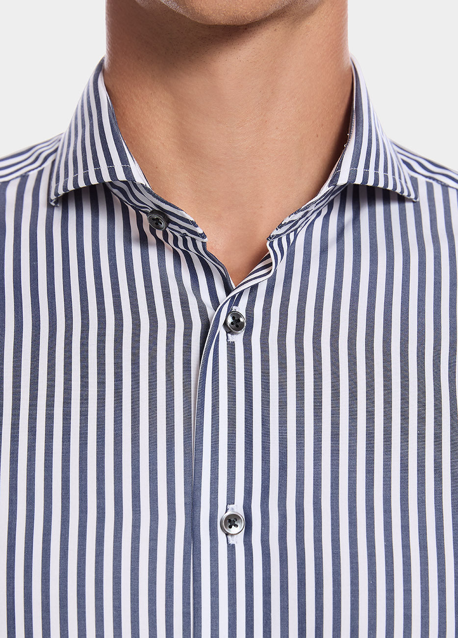 Camisa De Rayas Gruesas Azul Marino