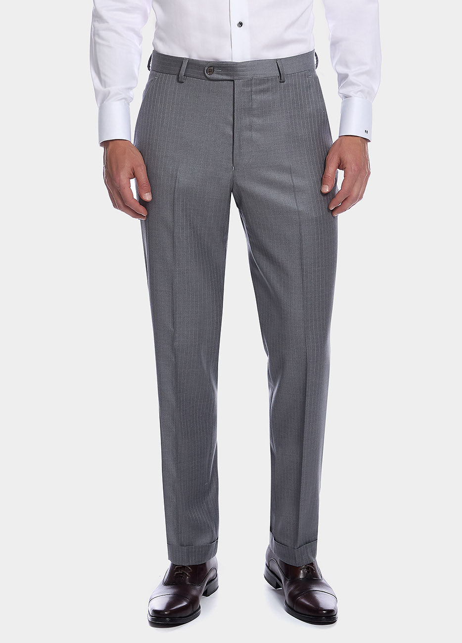 Pantalón Raya Diplomática Gris Claro Rayas Blancas| HAVOC