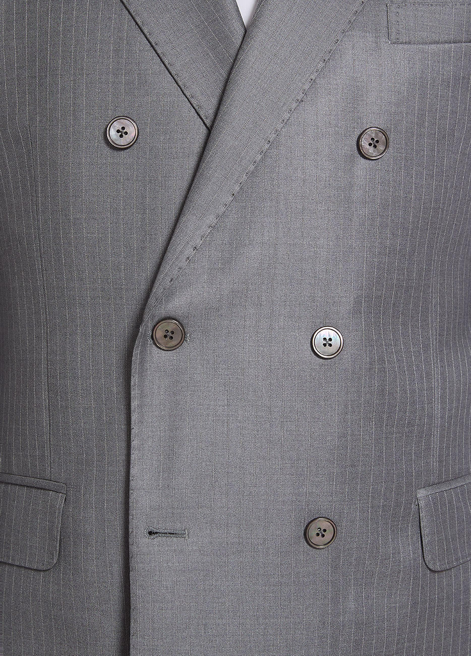 Blazer Raya Diplomática Gris Claro Rayas Blancas Lana Super 150´S