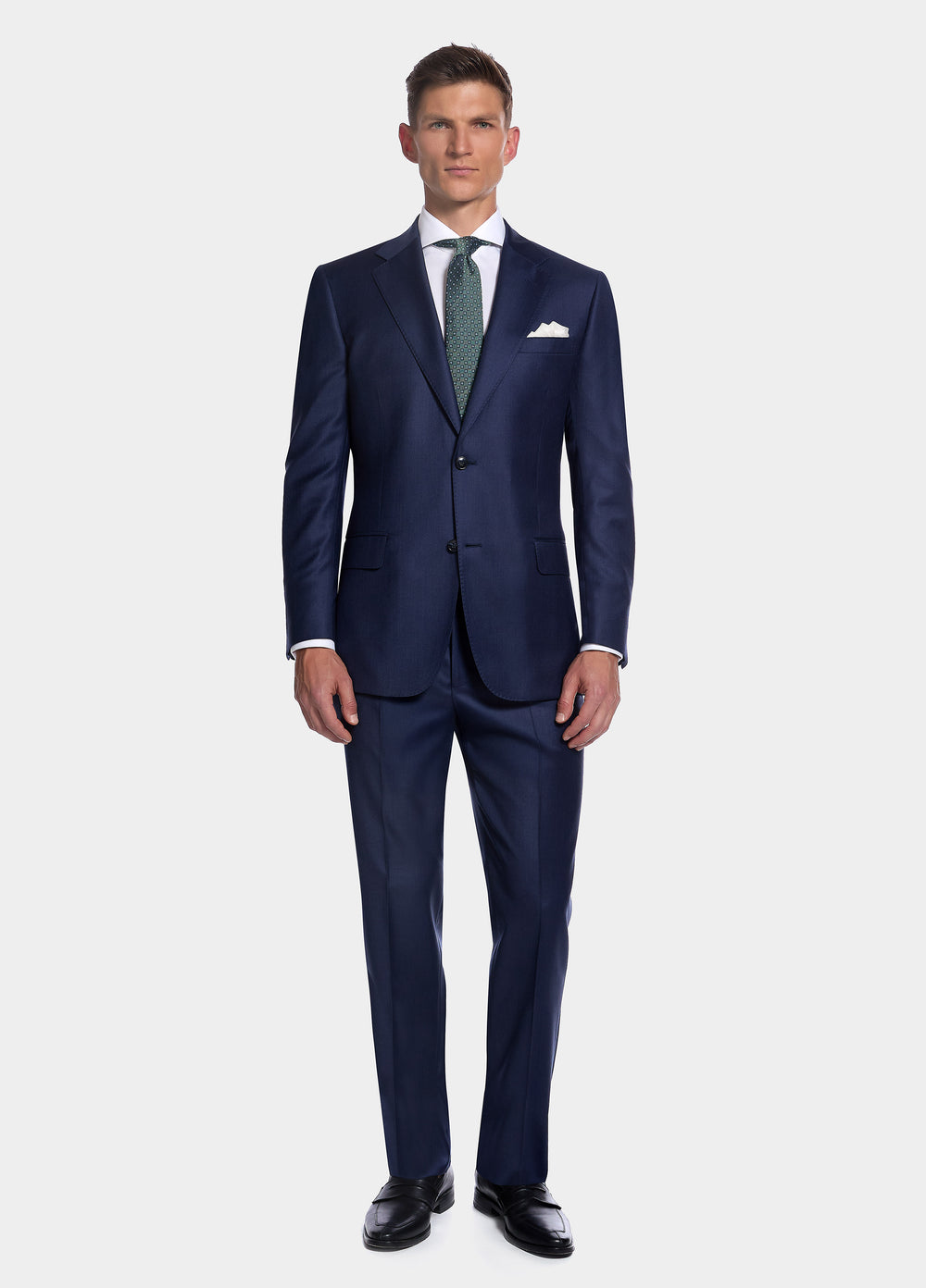 HAVOC Traje Príncipe De Gales Azul Palido Lineas Azul Marino Lana Super 150´S