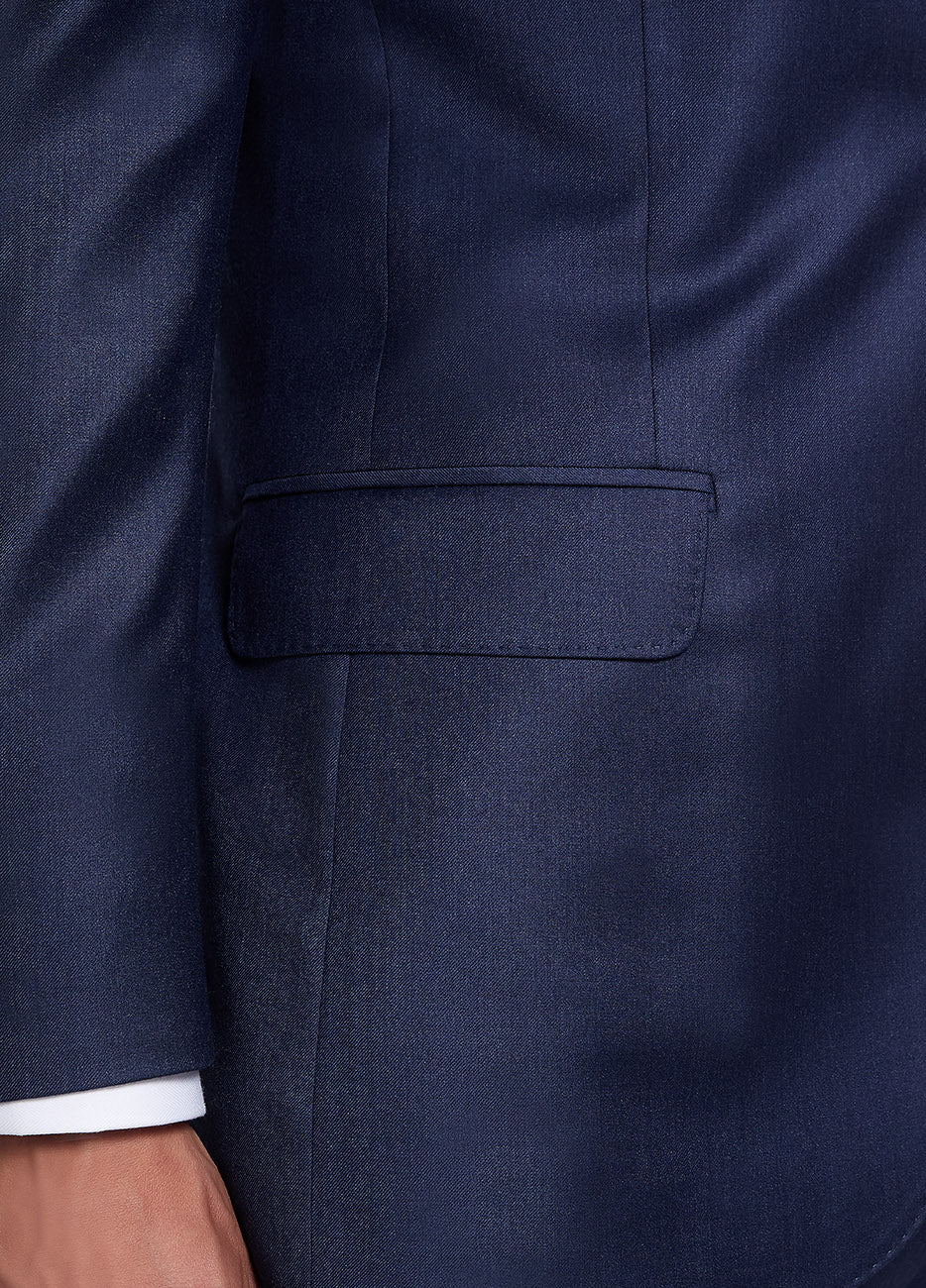 HAVOC Traje Príncipe De Gales Azul Palido Lineas Azul Marino Lana Super 150´S
