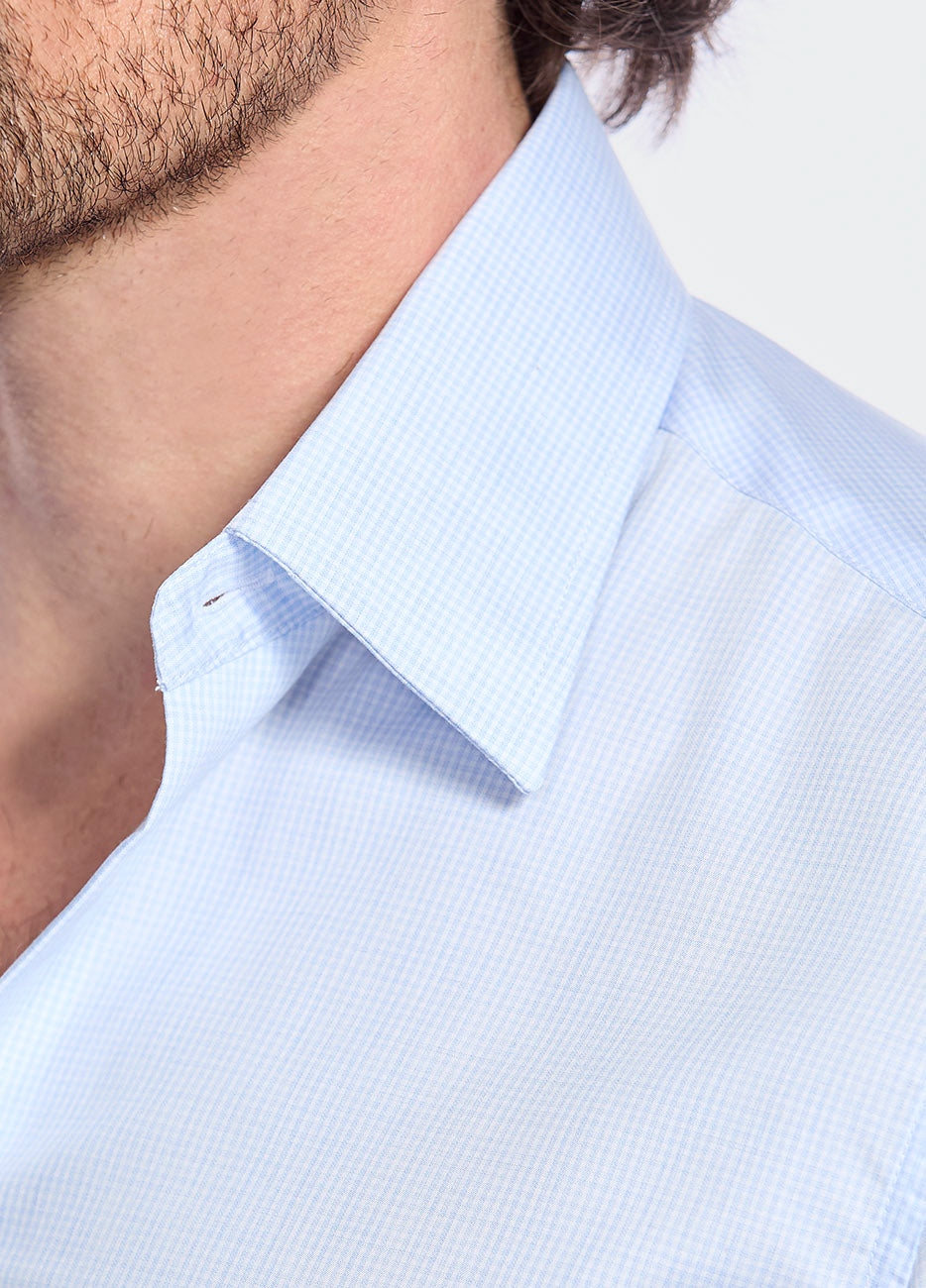 Camisa Microcuadro Azul Cielo Non Iron