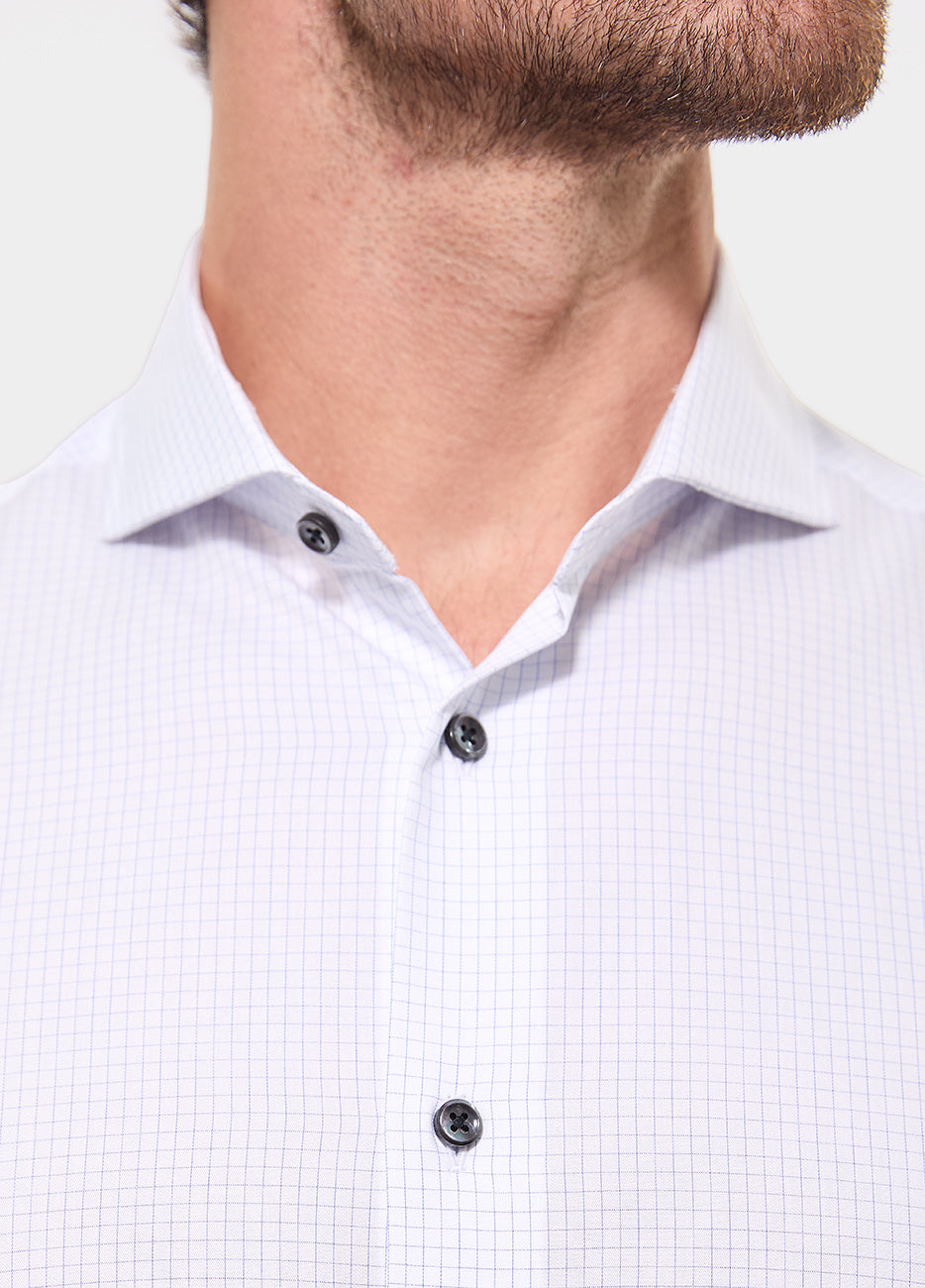 Camisa Micro Cuadro Blanco Con Lineas Azul