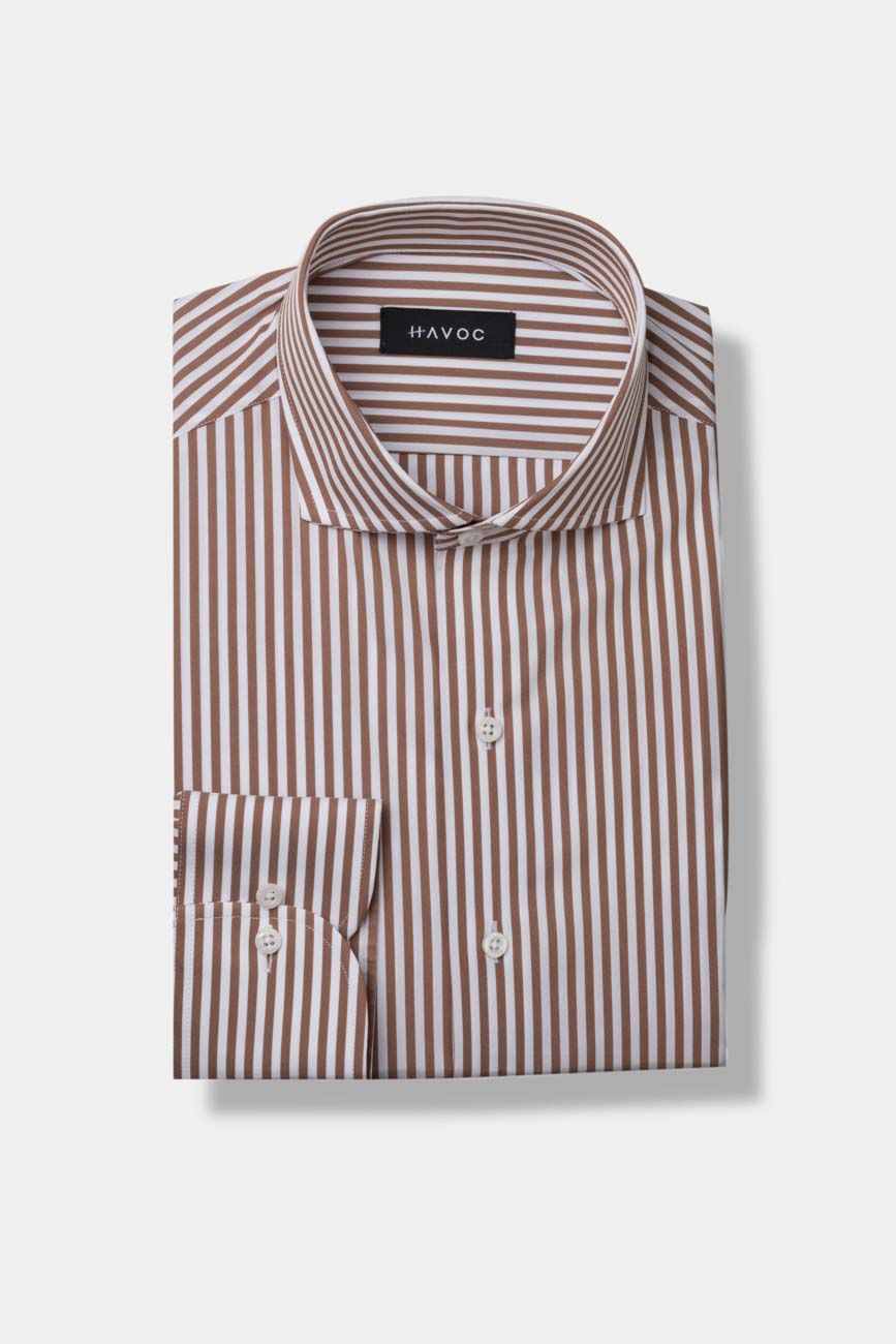 Camisa Casual Rayas Café-Blanco Rtw| HAVOC