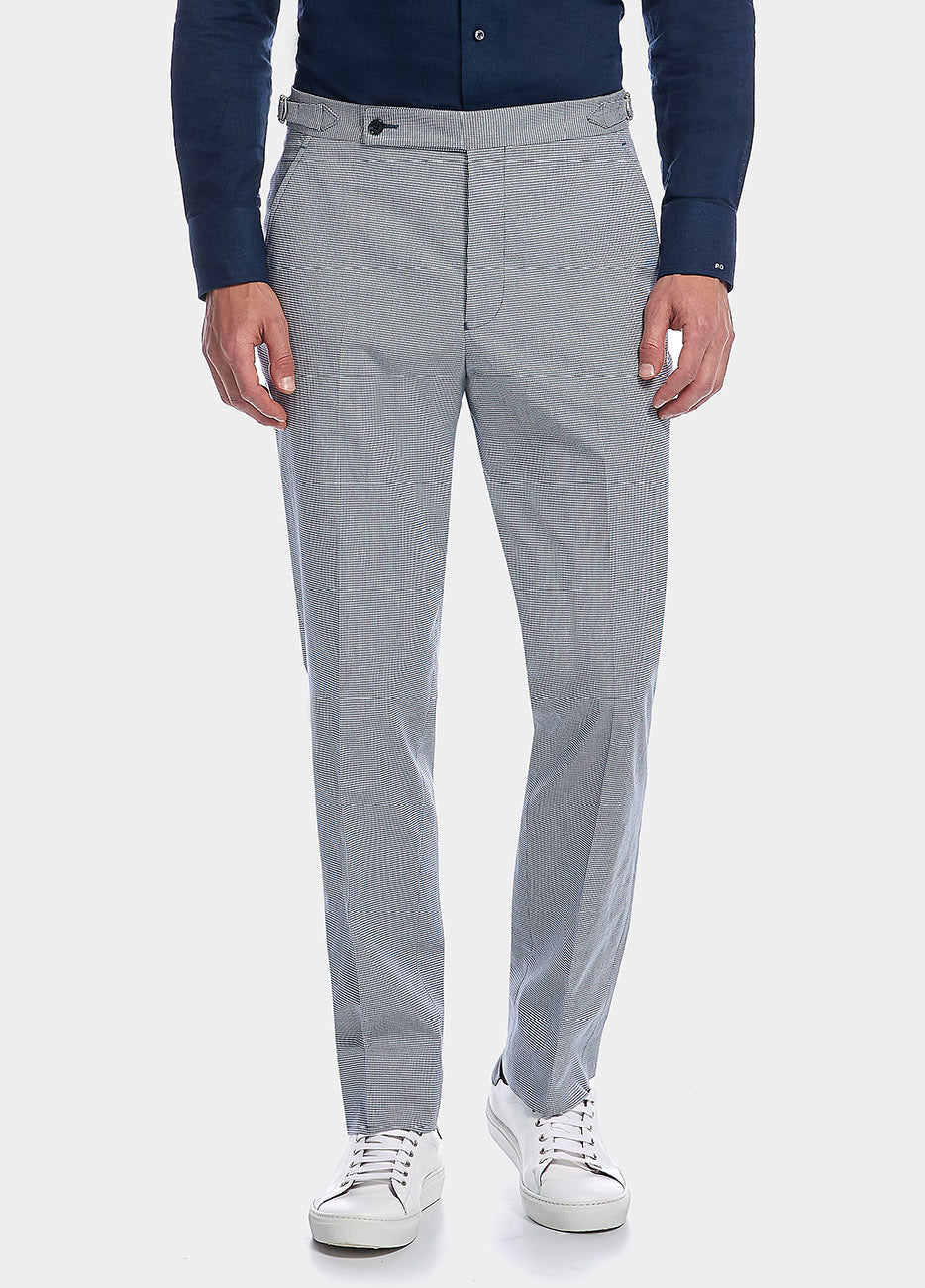 Pantalón Microdiseño Azul Con Blanco Pata De Gallo