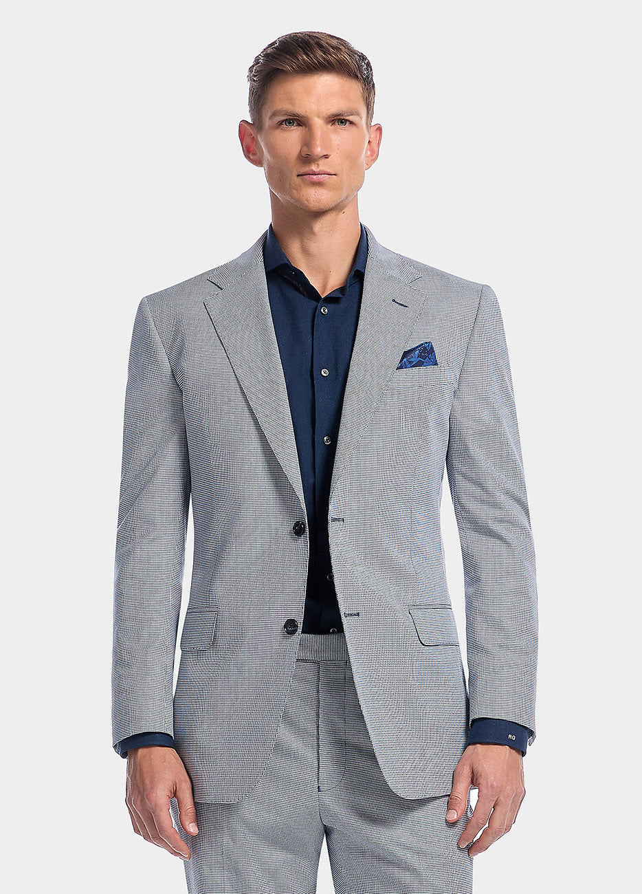Blazer Microdiseño Azul Con Blanco Pata De Gallo