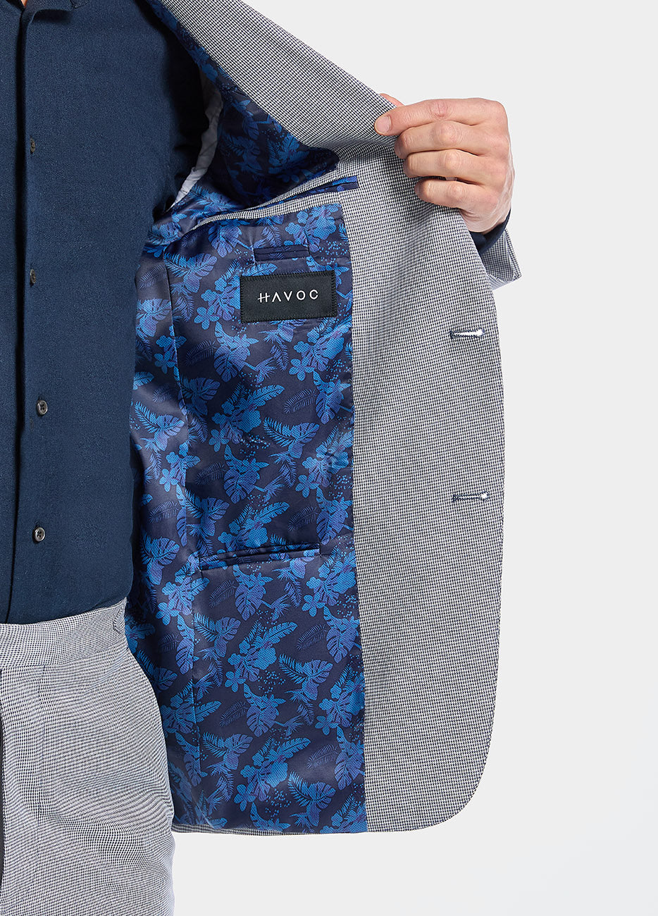 Blazer Microdiseño Azul Con Blanco Pata De Gallo