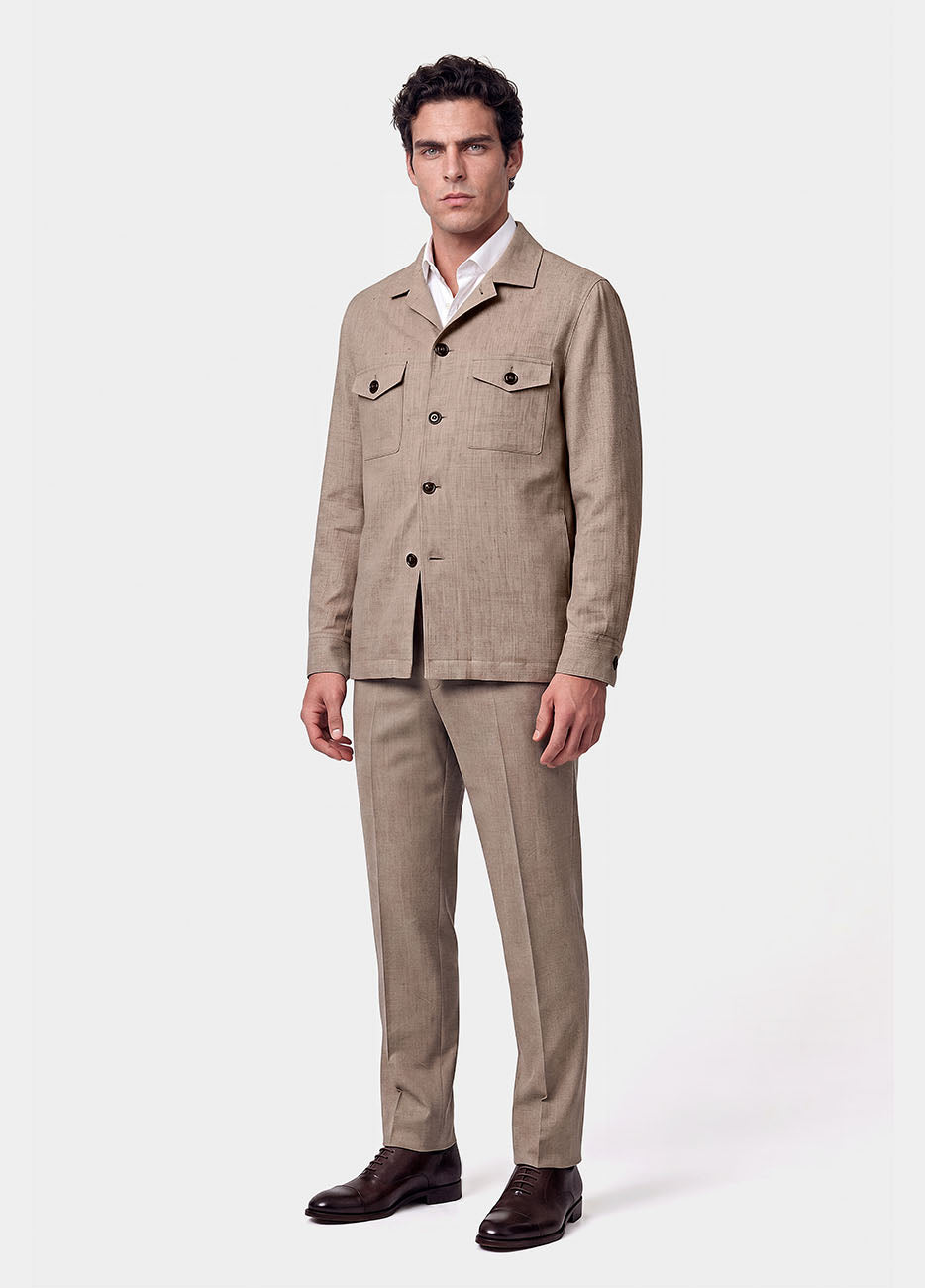 Sobrecamisa Liso Beige 100% Lana