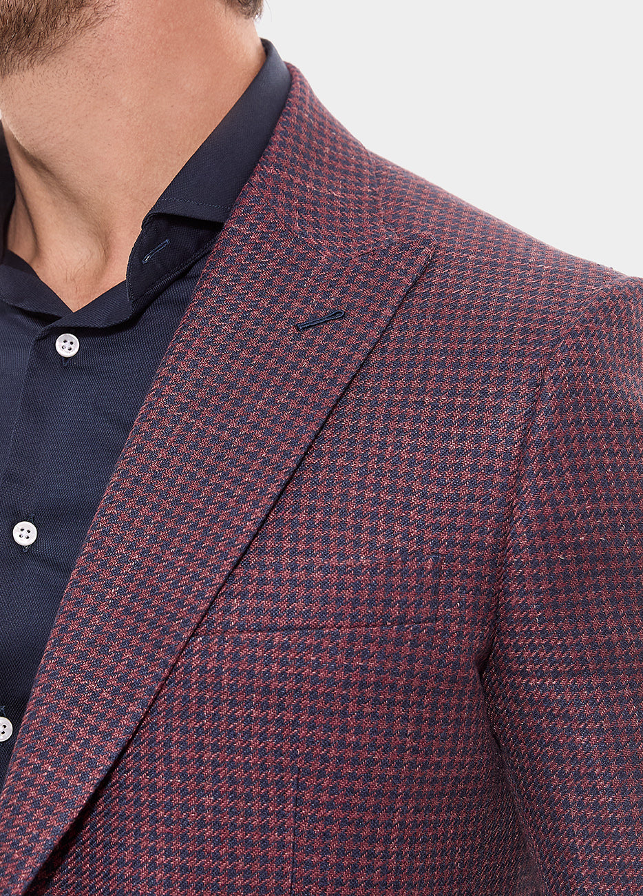 Blazer Pata De Gallo Azul Medianoche Y Carmesí
