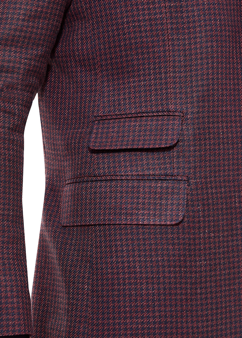 Blazer Pata De Gallo Azul Medianoche Y Carmesí