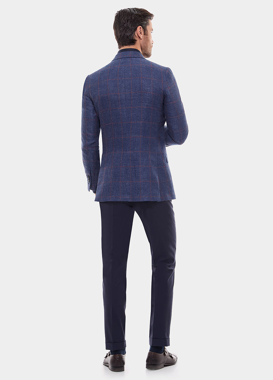 Blazer Cuadro Ventana Azul Turqui Y Bermellon