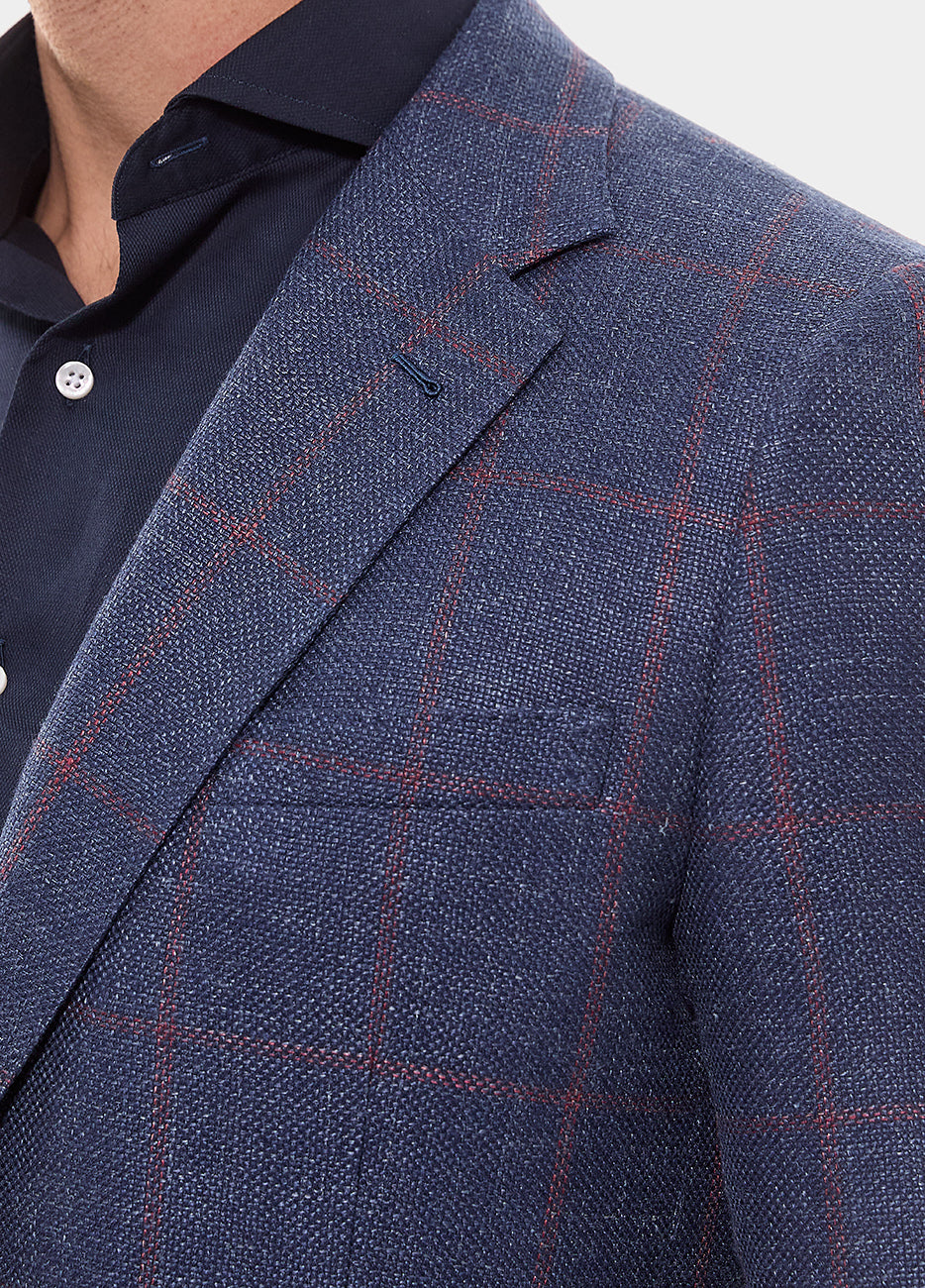 Blazer Cuadro Ventana Azul Turqui Y Bermellon