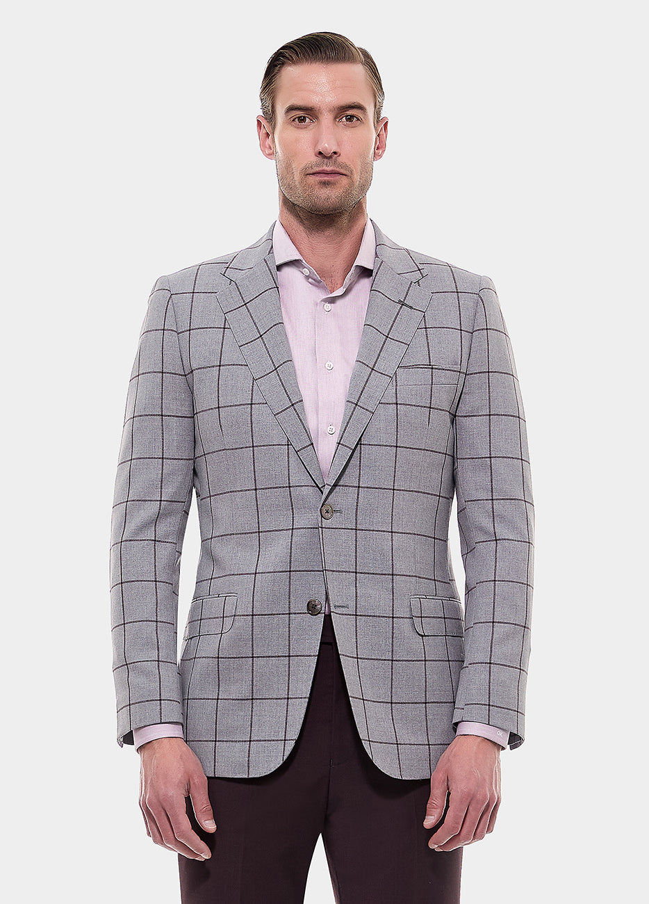 Blazer Cuadro Ventana Gris Plata Y Vino| HAVOC