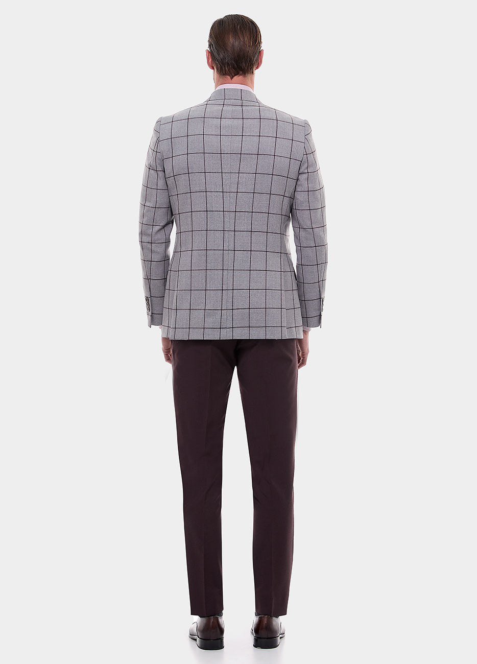 Blazer Cuadro Ventana Gris Plata Y Vino